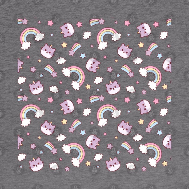 Cute Cat Caticorn or Kitten Unicorn seamless pattern by Saya Raven